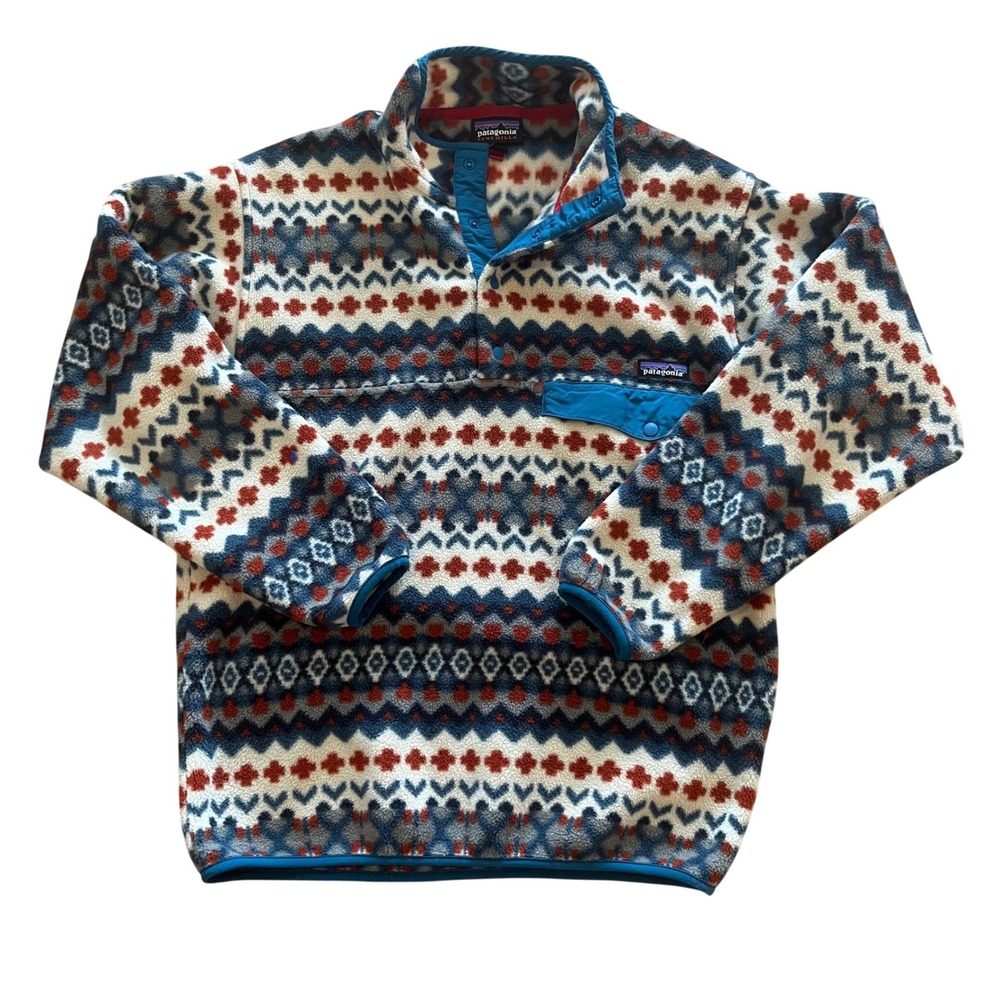 Patagonia Synchilla Snap-T Fleece Pullover Men Med Cliff Underwater Blue Red